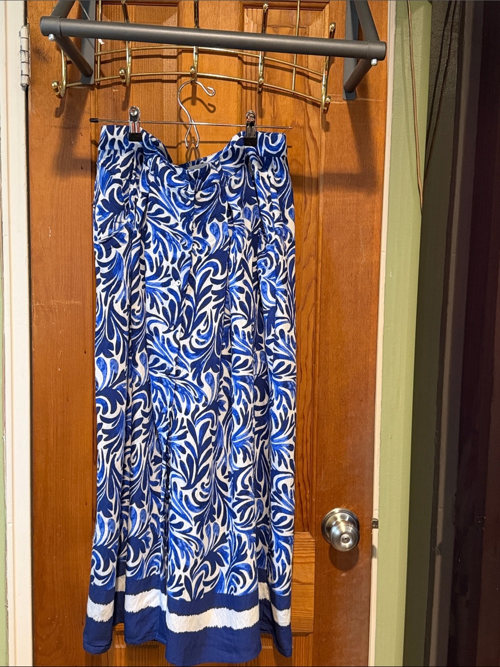Jules & Leopold Blue and White Swirl Maxi Skirt